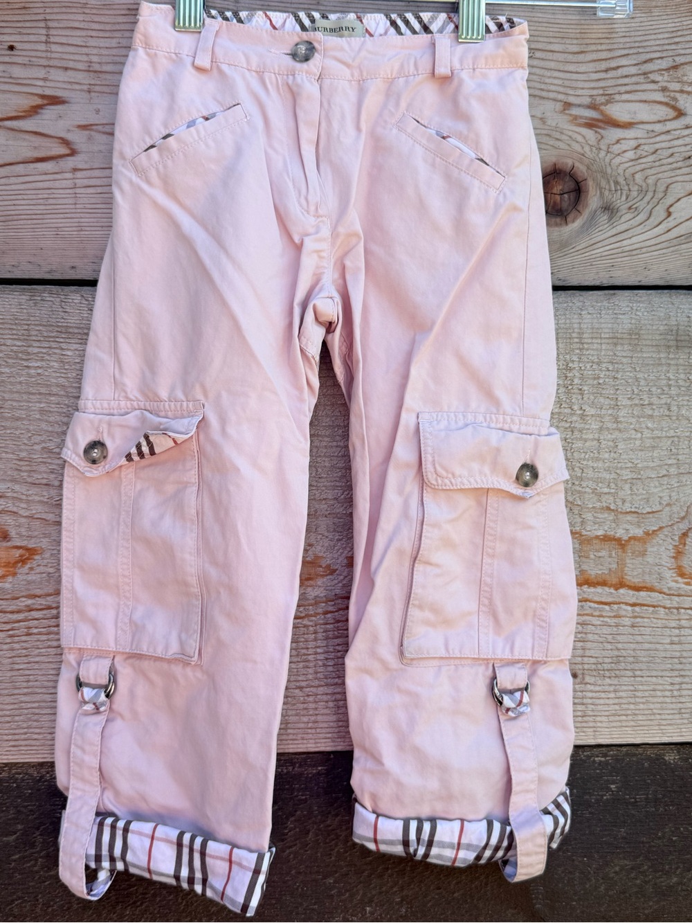 Burberry Kids Girls Pink Cargo Pants Nova Check Trim Size 4Y 104 cm
